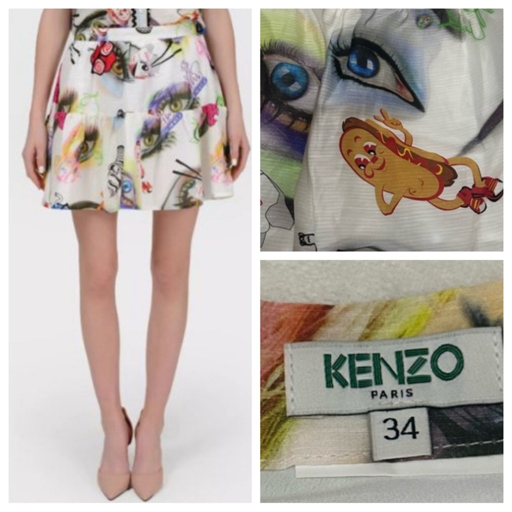 Kenzo novelty Graphic Print Summer Mini Skirt hotdog eyes 51840